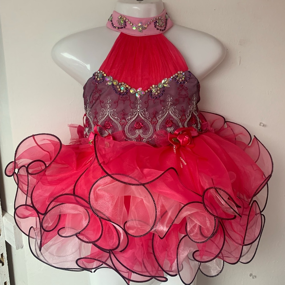 9/12 Months Pink High Neck Beaded Cupcake Pageant Dress & Headband/Bow NWT